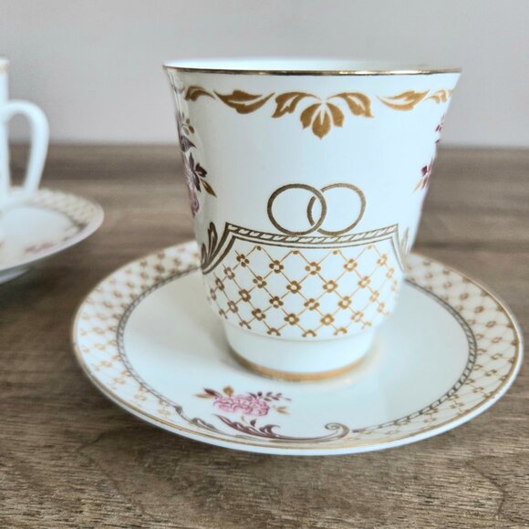 1980s Imperial Lomonosov made in USSR Wedding 2 porcelain cups and saucers. - Picture 2 of 8